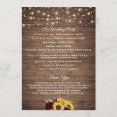 Rustic Wood Sunflowers Burgundy Wedding Program Programm (Rückseite)