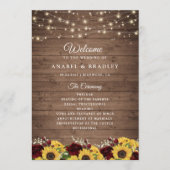 Rustic Wood Sunflowers Burgundy Wedding Program Programm (Vorderseite)