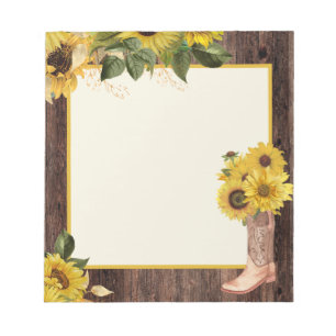 Rustic Wood Sunflowers Cowgirl Boots Notizblock