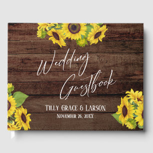 Rustic Wood Sunflowers Handwriting Gästebuch