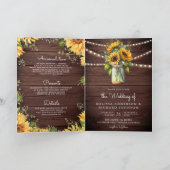 Rustic Wood Sunflowers Mason Jar QR Code Wedding Einladung (Innenseite)