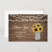 Rustic Wood Sunflowers Mason Jar Wedding Vielen Da Dankeskarte (Vorne/Hinten)
