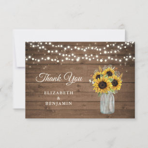 Rustic Wood Sunflowers Mason Jar Wedding Vielen Da Dankeskarte
