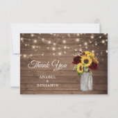 Rustic Wood Sunflowers Mason Jar Wedding Vielen Da Dankeskarte (Vorderseite)