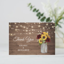 Rustic Wood Sunflowers Mason Jar Wedding Vielen Da Dankeskarte