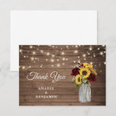Rustic Wood Sunflowers Mason Jar Wedding Vielen Da Dankeskarte (Vorne/Hinten)
