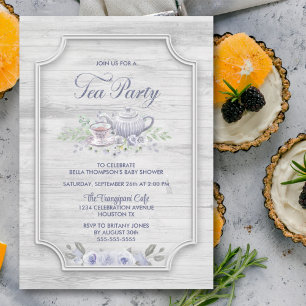 Rustic Wood Tee Party Babydusche Einladung