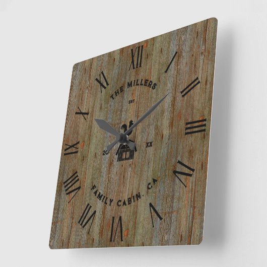 Rustic Wood Texture Roman Numerals Farm House Quadratische Wanduhr (Winkel)