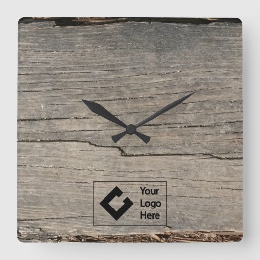 Rustic Wood Texture with Logo Quadratische Wanduhr (Vorderseite)