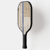 Rustic Wood Thin Blue Line Patriotic USA Flag Pickleball Schläger (Links)