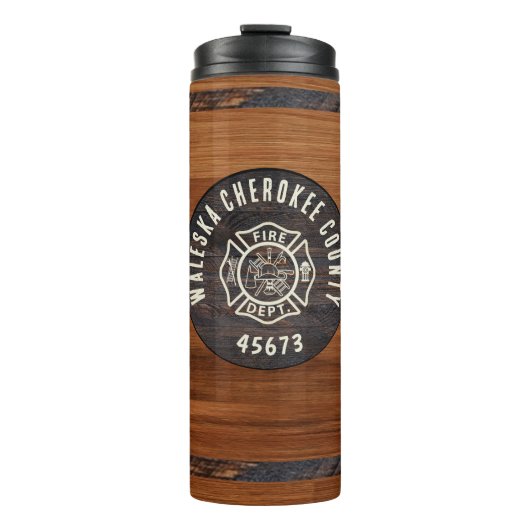 Rustic Wood Ton Feuerwehrmann Emblem Thermosbecher (Vorderseite)