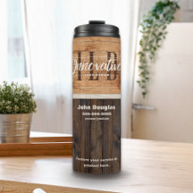Rustic Wood Tone Business Logo Thermal Tumbler