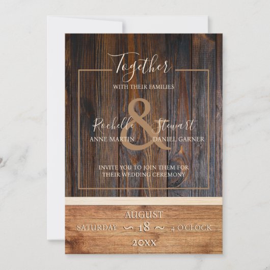 Rustic Wood Tone Hochzeit Einladung (Vorderseite)
