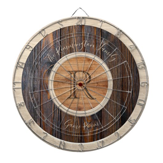 Rustic Wood Tone Monogram Design Brown Dart Board Dartscheibe (vorne)