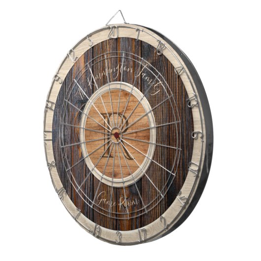 Rustic Wood Tone Monogram Design Brown Dart Board Dartscheibe (Vorderseite rechts)