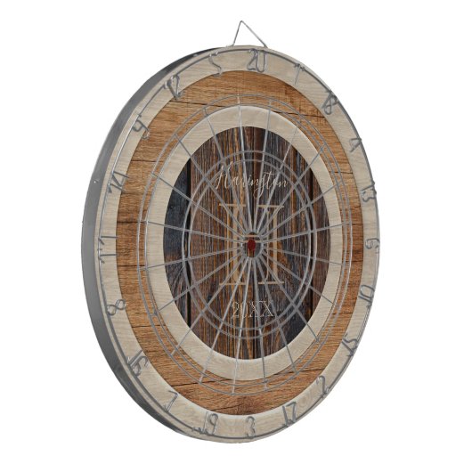 Rustic Wood Tone Monogram Tan Brown Dart Board Dartscheibe (Vorderseite Links)