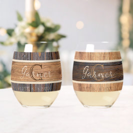 Rustic Wood Tone Mr. und Mrs. Wedding Weinglas Ohne Stiel
