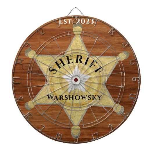 Rustic Wood tone Sheriff Abzeichen Star, Browns Wo Dartscheibe (vorne)