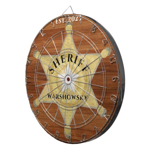 Rustic Wood tone Sheriff Abzeichen Star, Browns Wo Dartscheibe (Vorderseite rechts)