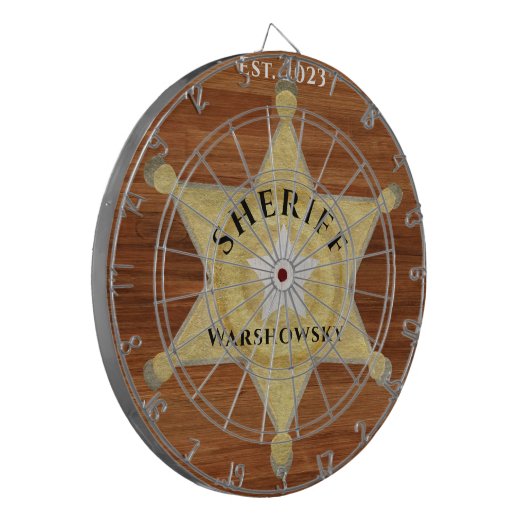 Rustic Wood tone Sheriff Abzeichen Star, Browns Wo Dartscheibe (Vorderseite Links)