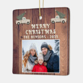 Rustic Wood Truck Family Foto Frohe Weihnachten Keramikornament (Links)