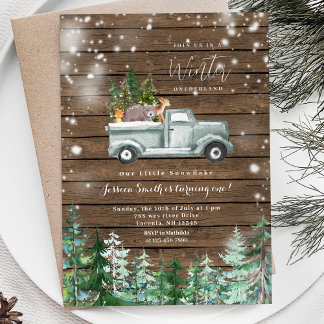 Rustic Wood Truck Winter Onederland 1. Geburtstag Einladung
