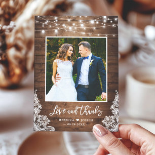 Rustic Wood Twinkle Lights Wedding Foto Vielen Dan Dankeskarte