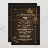 Rustic Wood Überraschung 70. Geburtstagsparty Einladung (Vorne/Hinten)