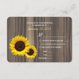 Rustic Wood und Sonnenblumen RSVP mit Essensauswah Karte