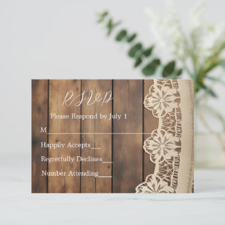 Rustic Wood und Spitze Antwortkarte RSVP Karte
