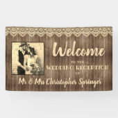 Rustic Wood Vanilla Lace Wedding Reception Foto Banner (Horizontal)