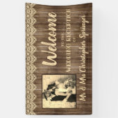 Rustic Wood Vanilla Lace Wedding Reception Foto Banner (Vertikal)