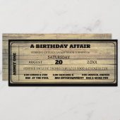 Rustic Wood Vintag Black Birthday Ticket Custom Einladung (Vorne/Hinten)