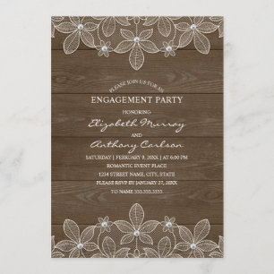 Rustic Wood Vintag Lace Elegante Engagement Party Einladung