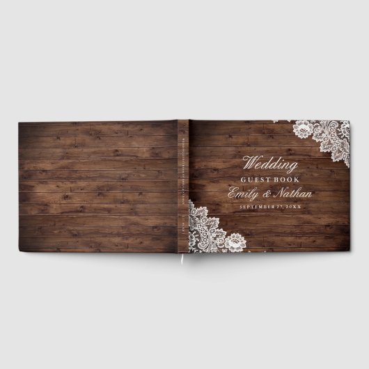 Rustic Wood Vintag Lace Wedding Gästebuch (Voll)