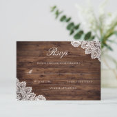 Rustic Wood Vintag Lace Wedding RSVP Karte (Stehend Vorderseite)