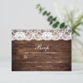 Rustic Wood Vintag White Lace Wedding RSVP Karte (Stehend Vorderseite)