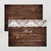 Rustic Wood Vintag White Lace Wedding RSVP Karte (Vorne/Hinten)