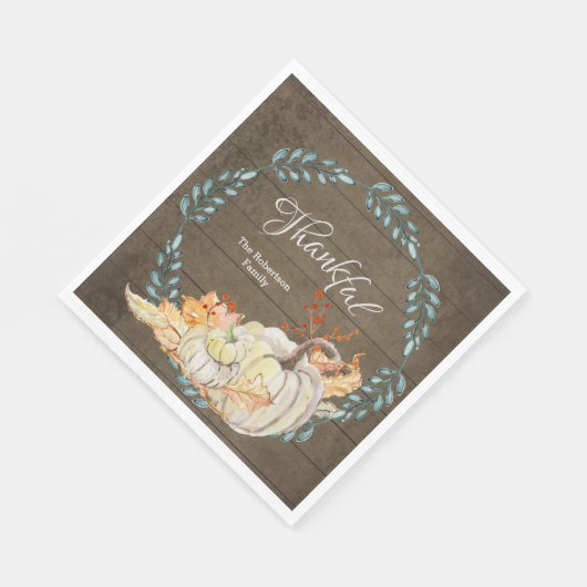 Rustic Wood w Herbstlaubs n Pumpkin Erntedank Serviette (Ecke)