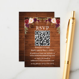 Rustic Wood Watercolor Burgundy Floral QR UAWG Begleitkarte