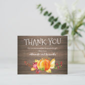 Rustic Wood Watercolor Pumpkin Fall Danke Karte (Stehend Vorderseite)