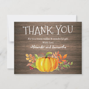 Rustic Wood Watercolor Pumpkin Fall Danke Karte