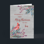 Rustic Wood Watercolor Son Frohe Weihnachten Karte<br><div class="desc">Frohe Weihnachten für Söhnkarte mit winterfarbenem Wasser,  Kardinal,  rustikalem Holzmuster und nachdenklichem Vers.</div>