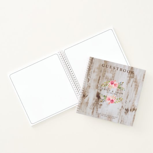 Rustic Wood Wedbook Rosa Blumenreath Notizblock (Innenseite)