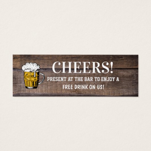 Rustic Wood Wedding Bar Pub Drink Voucher Ticket (Vorderseite)