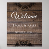 Rustic Wood Wedding Begrüßungsname, Date Poster (Vorne)