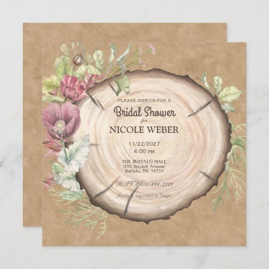 Rustic Wood Wedding Bridal Dusche Einladung (Vorne/Hinten)