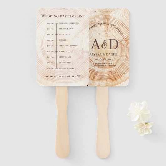 Rustic Wood Wedding Day Timeline Souvenir Fächer (Vorne und Hinten)