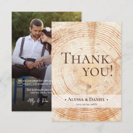 Rustic Wood Wedding Foto klein Dankeskarte