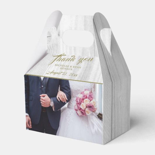 Rustic Wood Wedding Foto Vielen Dank Geschenkschachtel (Vorderseite)